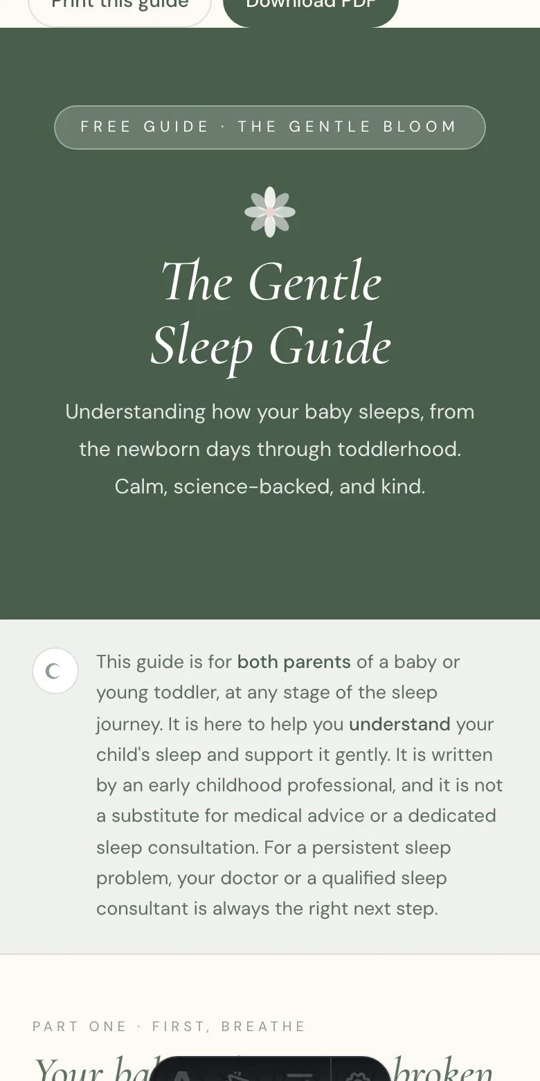 The sleep guide, open on a phone